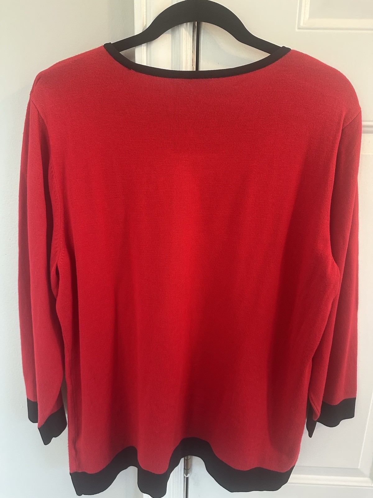 Karl Lagerfeld Paris Red/Black Colorblock Ruffle Knit Round Neck Sweater XL
