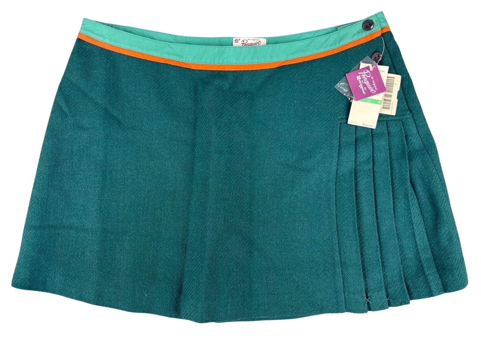 Original Penguin By Munsinger Womens Sz 10 Green Pleated Skirt Wool Viscose NWT