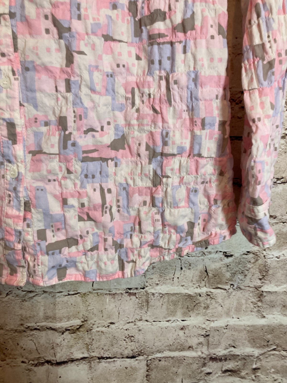 J. McLaughlin Top Womens Medium Pastel Crinkled Art To Wear Button Up Beachy