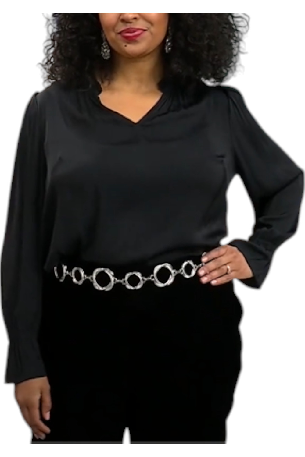 G by Giuliana Women’s Woven Satin LongSleeve Poet Blouse Black