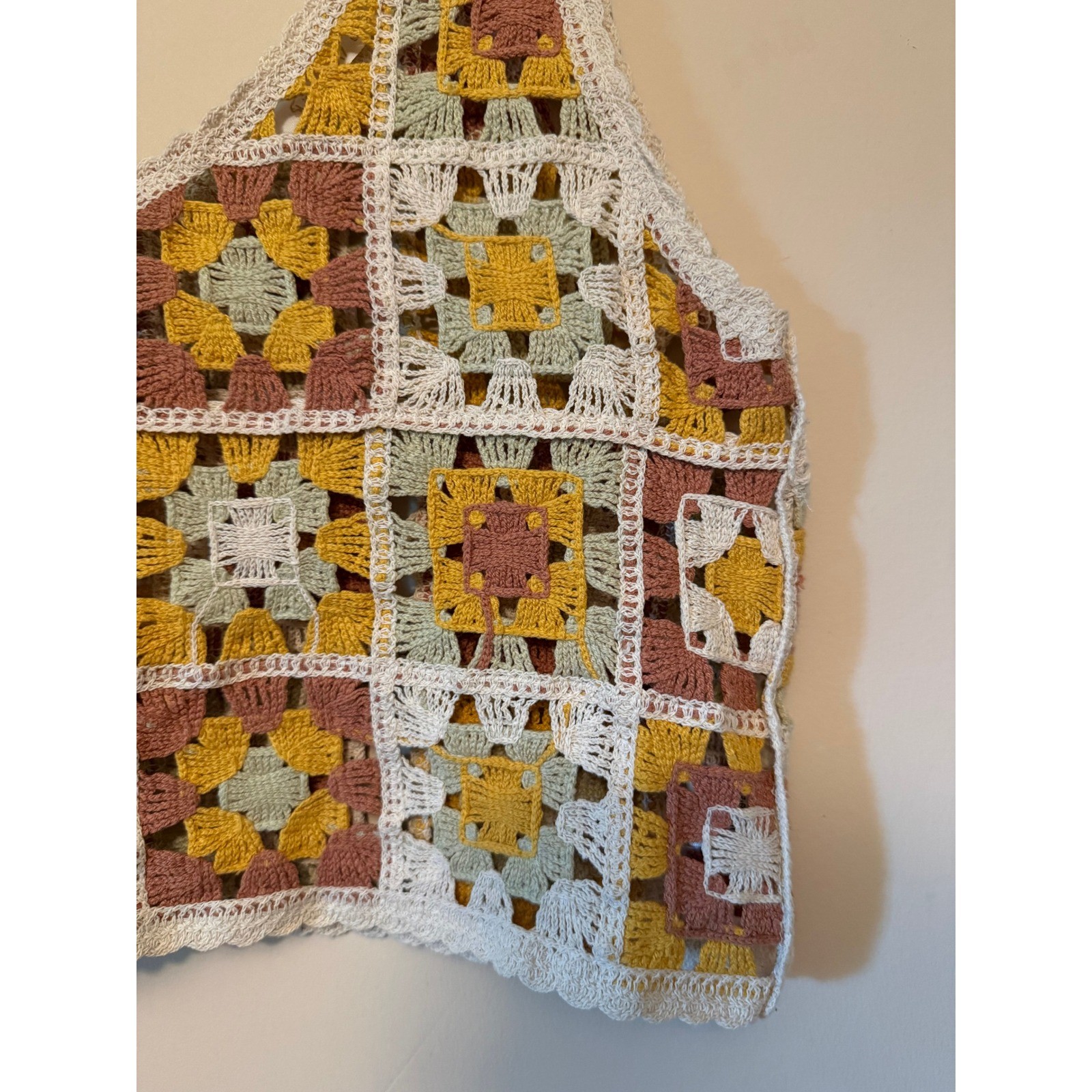 Granny Square Crochet Crop Tank Top Multi Color Boho S/M