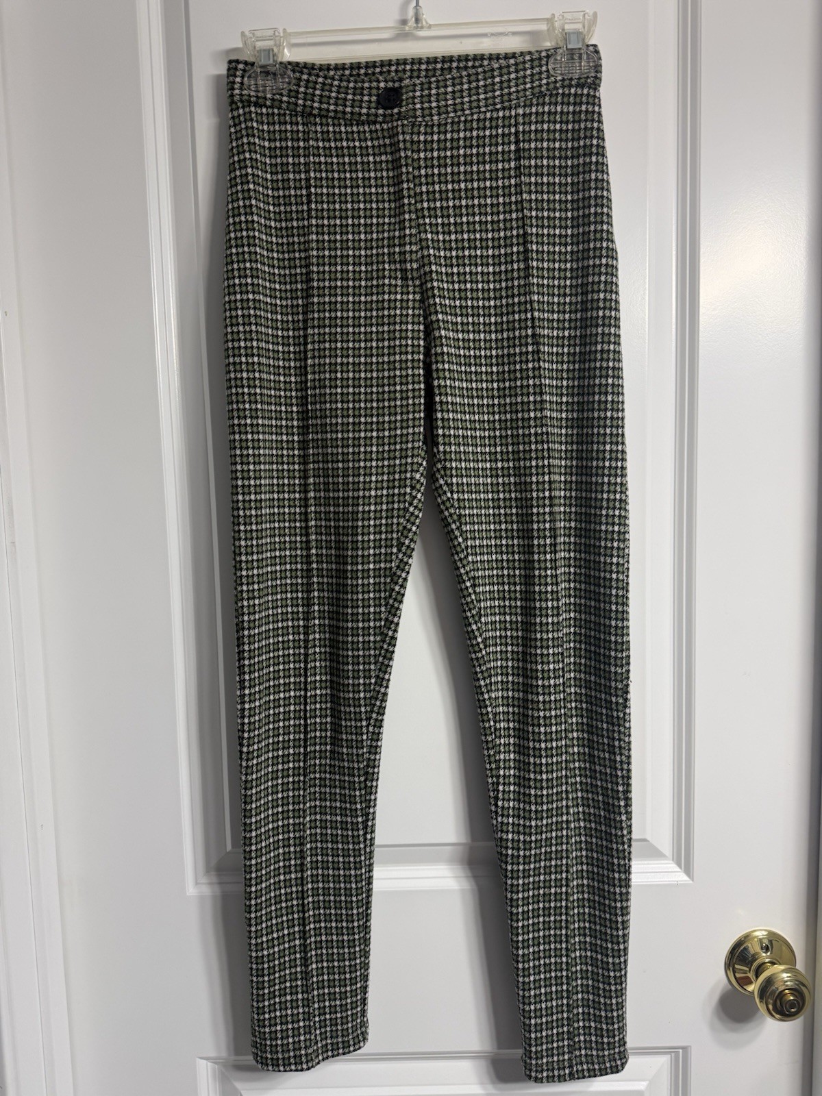 Free People Women’s Carnaby Gingham Plaid Stretch Tartan Pants Green Size 2