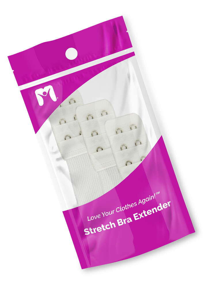 More of Me to Love Stretch Bra Extender 3-Pack, White, 2/3/4-Hook Style, Elastic