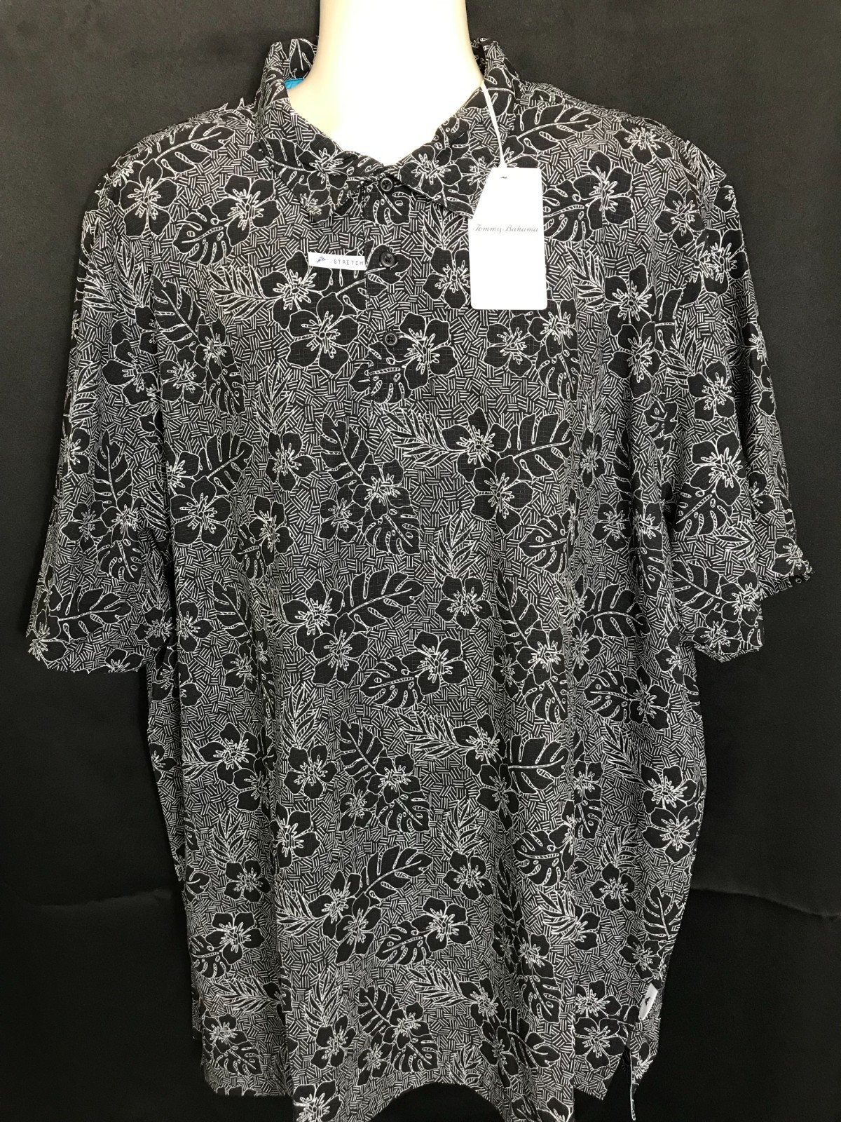 Tommy Bahama B&T Men’s Size 2XLT Black Bahama Coast Aloha Geo Polo $128 NWT