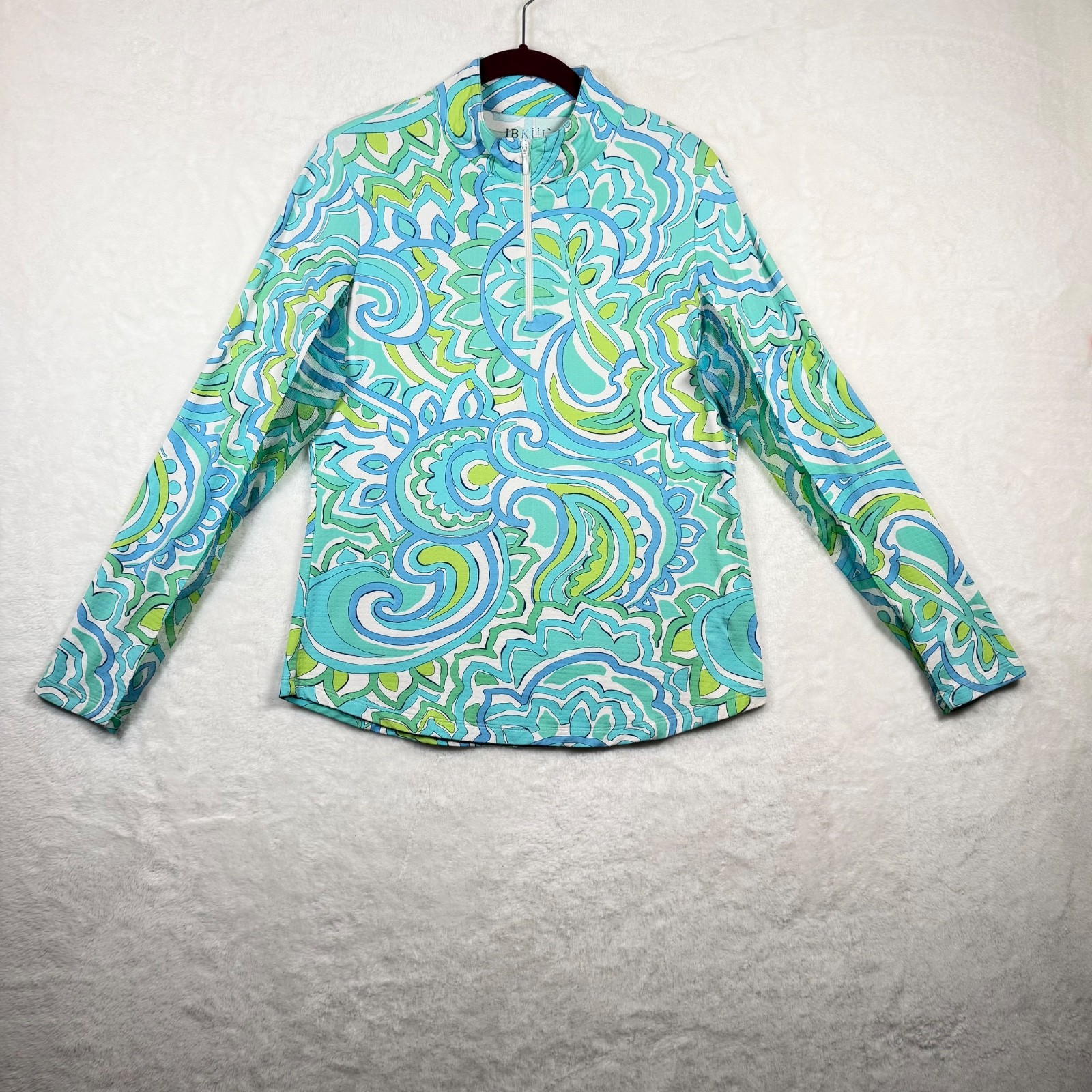 IBKUL Women’s M Blue Green Paisley 1/4 Zip Long Sleeve UPF Golf Pullover Top