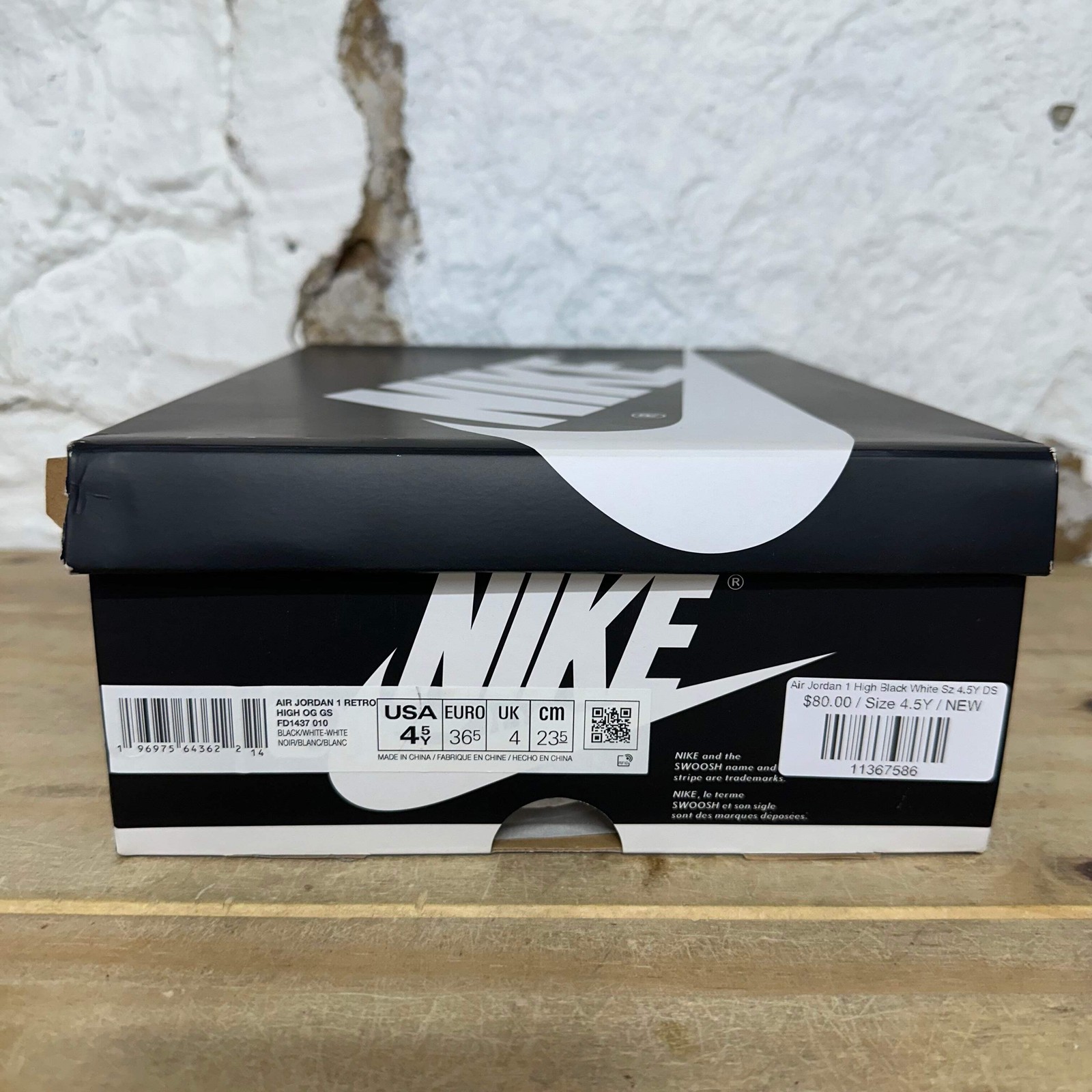 Air Jordan 1 Retro High OG ‘Black White’ GS Size 4.5Y NEW Sneakers FD1437-010