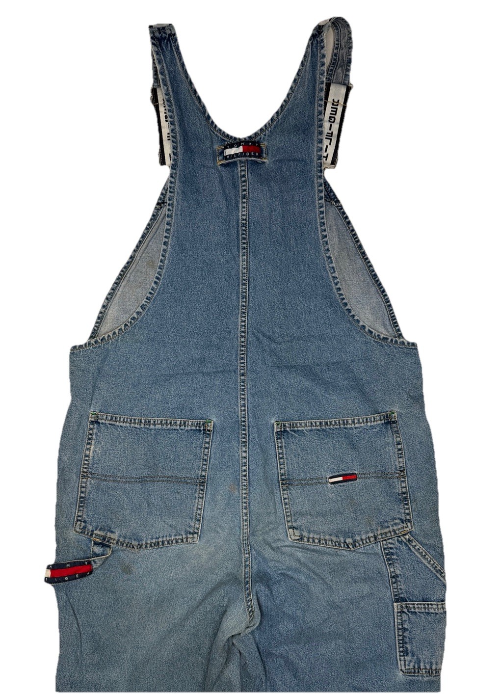 Vintage Tommy Hilfiger Overalls White Straps 90s Y2K Tommy Jeans Blue M