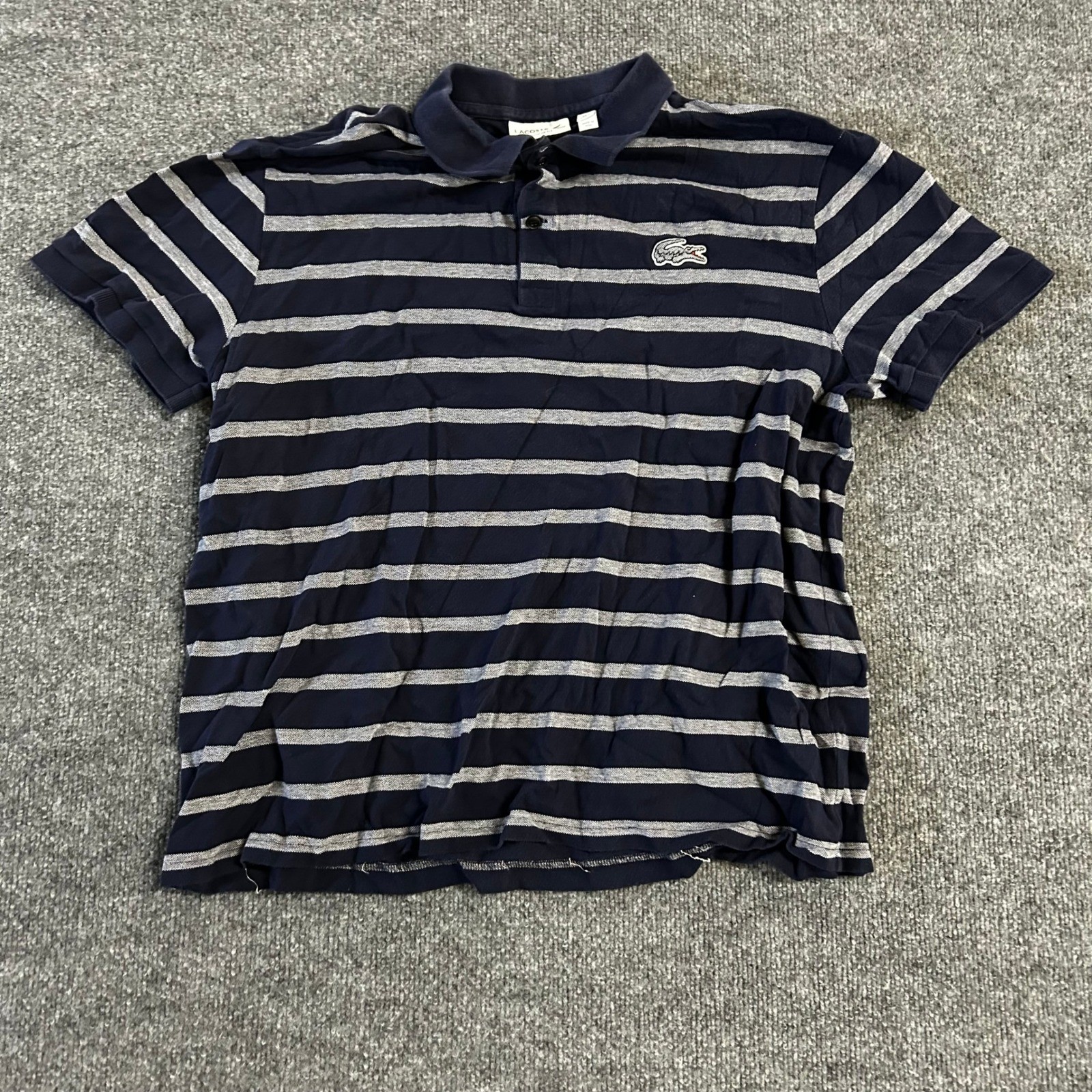 Lacoste Polo Mens Size XXL Navy Blue Striped Regular Fit Short Sleeve Pique