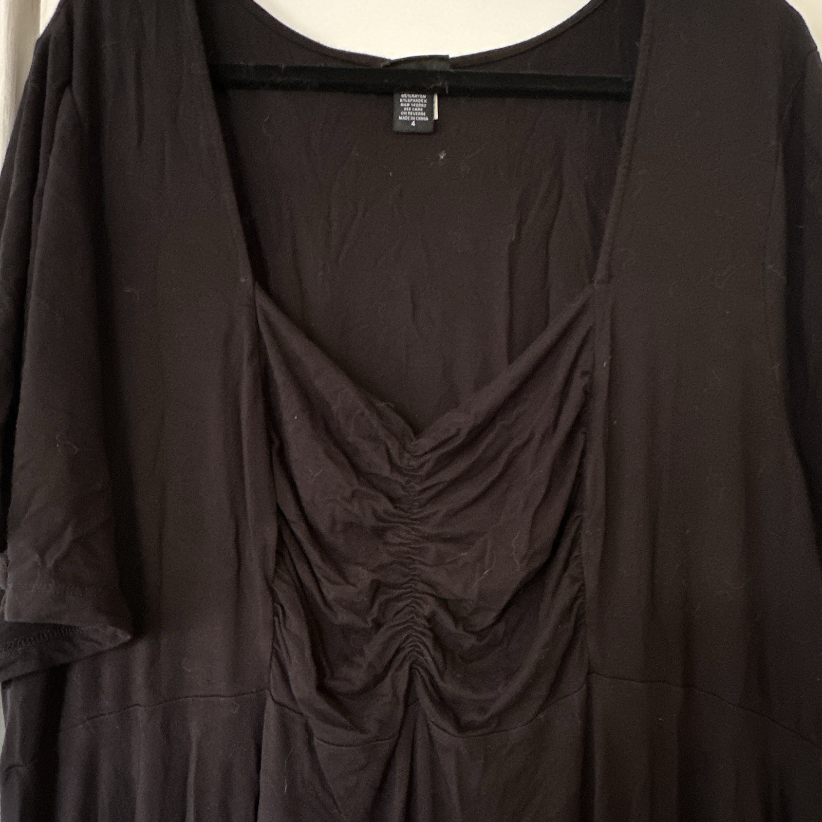Torrid Black Ruched Front Batwing Short Sleeve Handkerchief Hem Knit Top 4