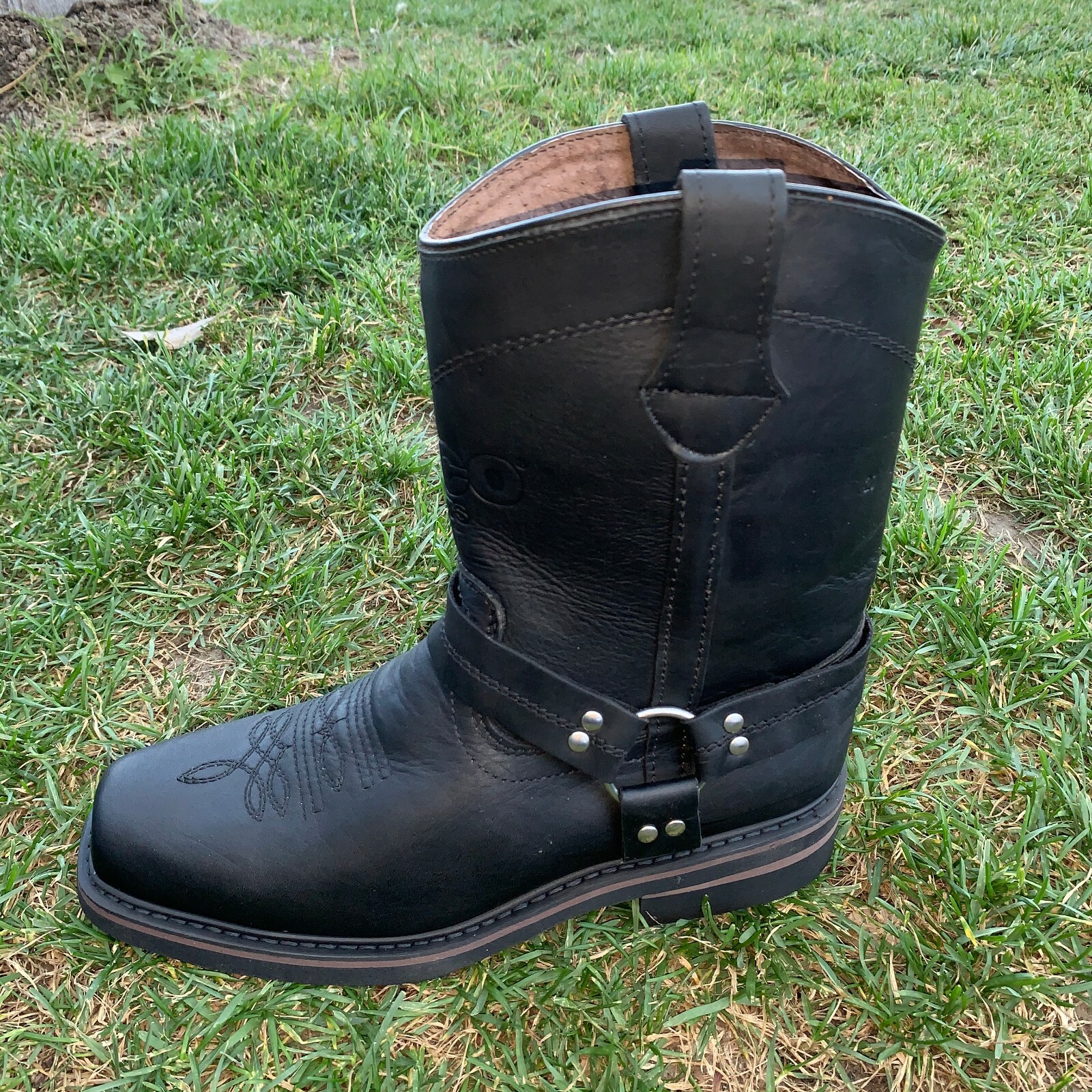 Mens Motorcycle Biker Boots Leather Western Cowboy Harness Rock Riding Moto
