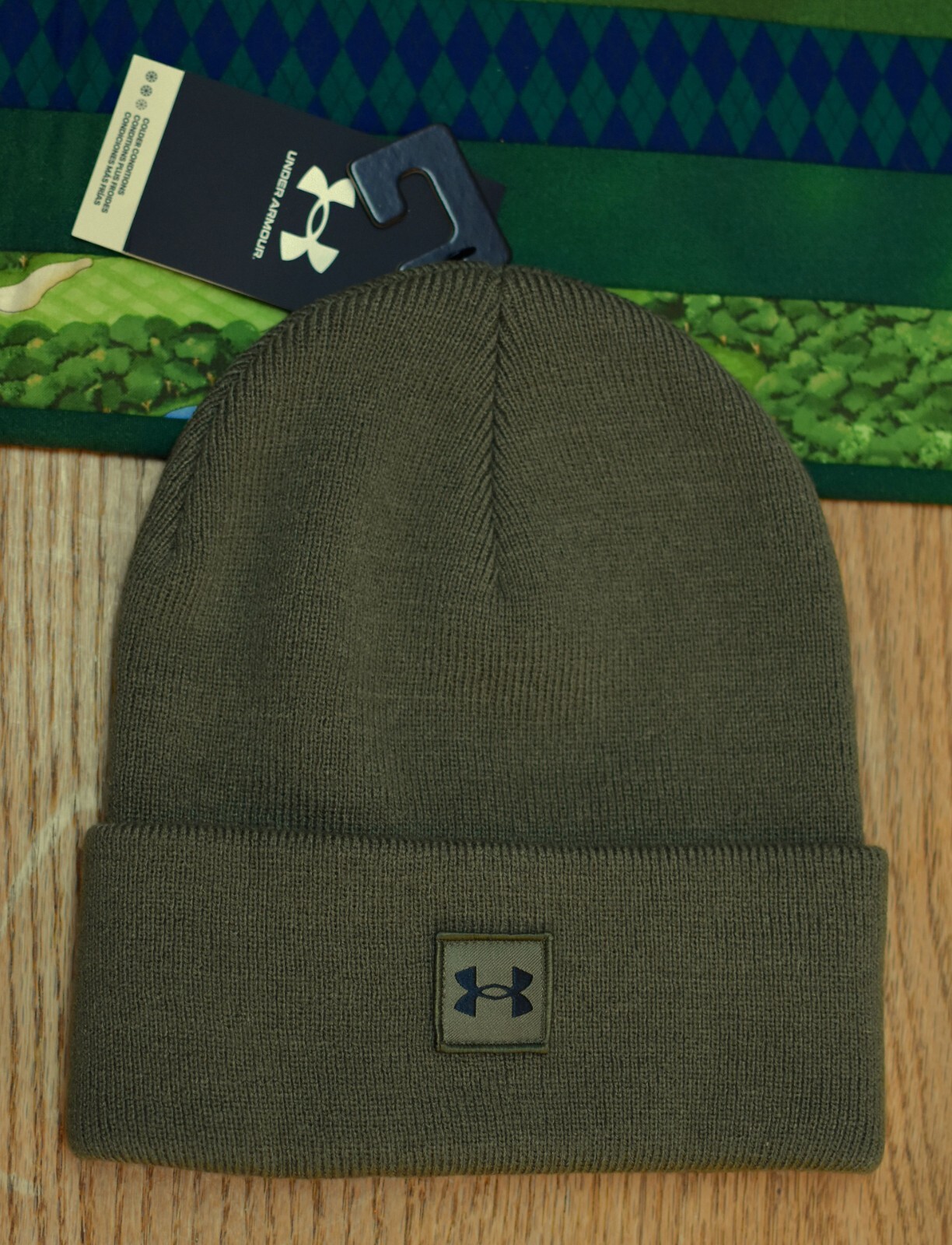NWT UNDER ARMOUR “UA Halftime” Mens Cuffed Knit Beanie Hat-OSFM $25 MARINE GREEN