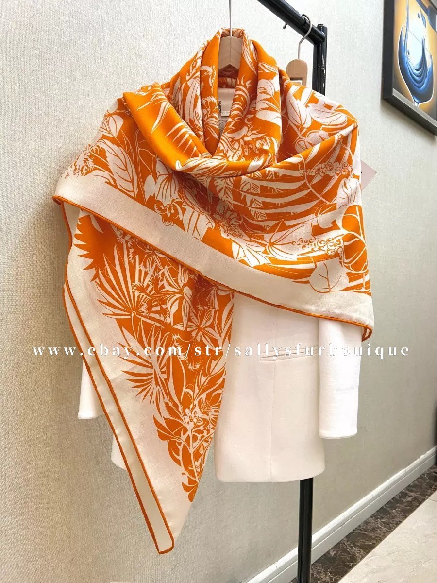 Sallys 70% Cashmere & 30% Silk Wrap Scarf Flamingo Print Double Face Shawl 53″