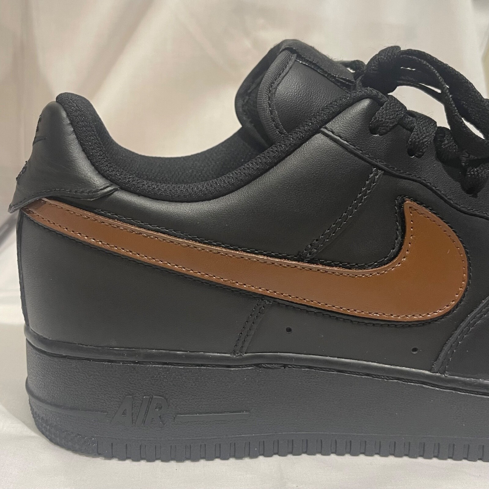 Nike Air Force 1 Low Black (Luggage Brown Custom Painted Swoosh) SC-#44B