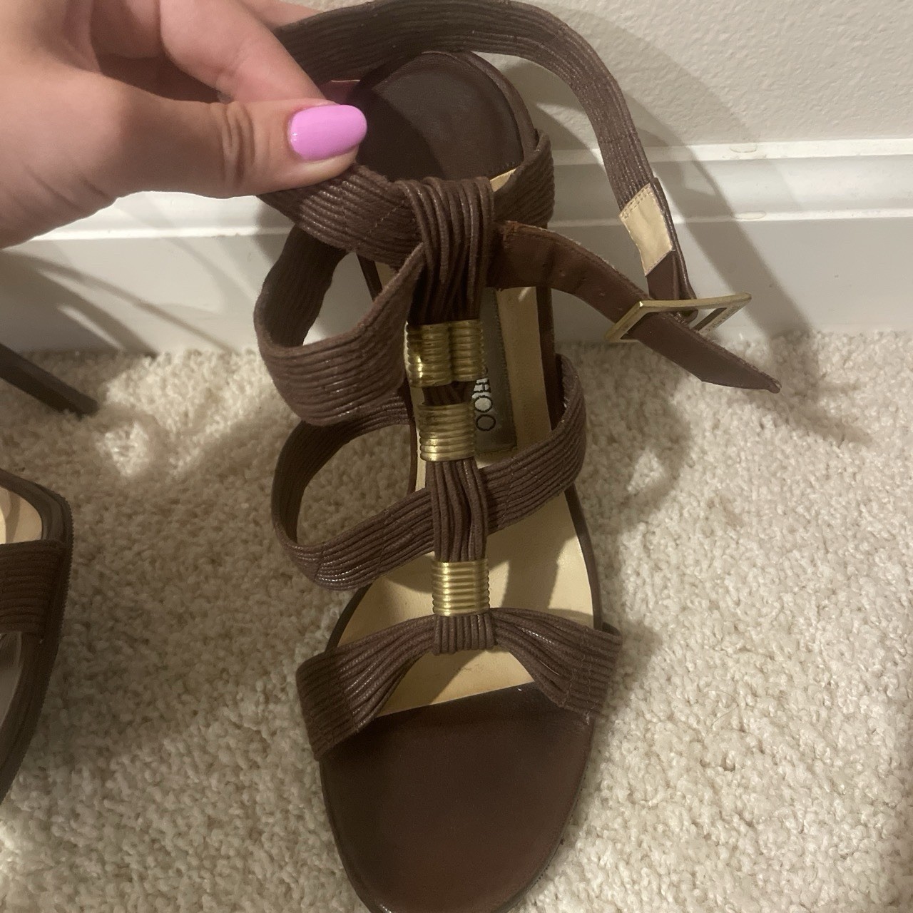 Jimmy Choo Women’s Brown Leather Strappy Ankle Strap Open Toe Stiletto 7.5