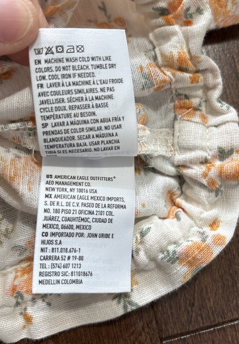 American Eagle Off the Shoulder Bubble Blouse Womens XXL Cream Floral Linen Crop