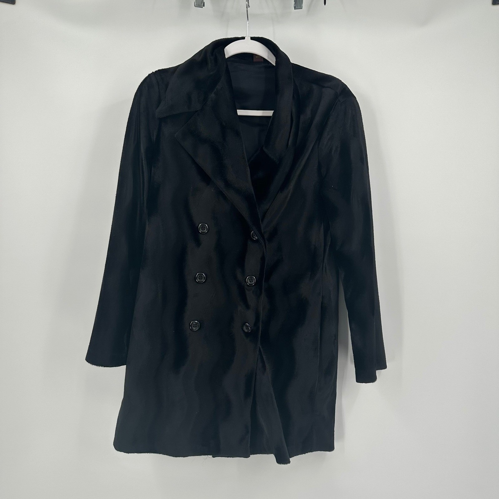 Womens Old Money Faux Fur Peacoat Size M Classic Double Breasted Coat Minimalist