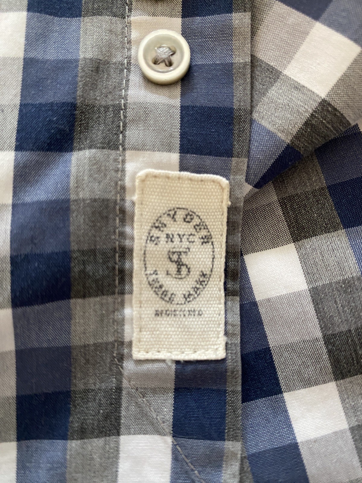 Todd Snyder NY Melange Yarns Gingham Check Shirt Blue Grey Mens Large 16.5 32/33