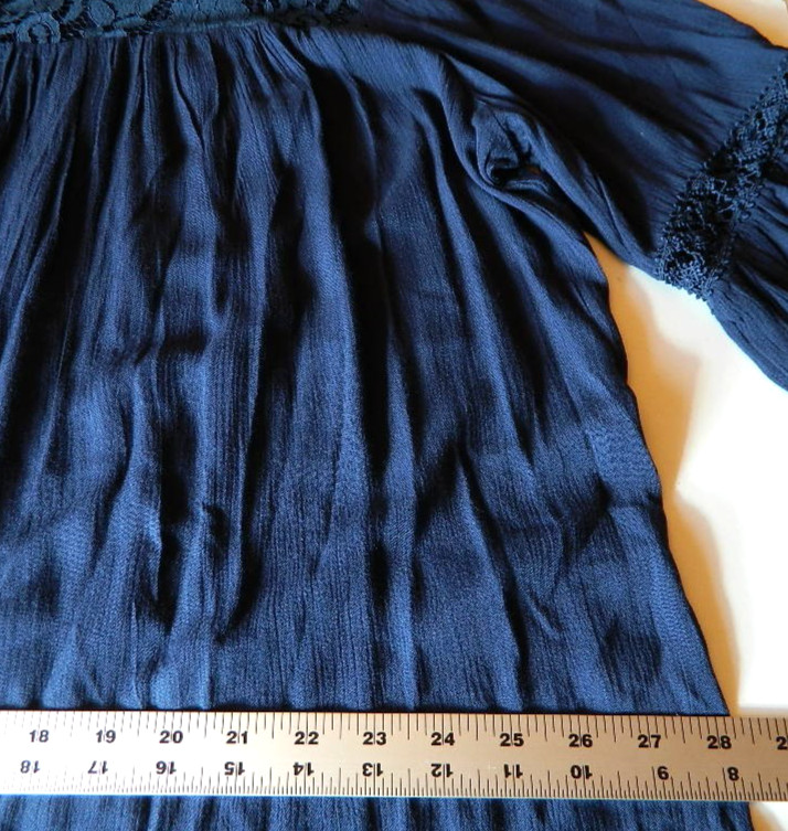 Honeyme Curvy Floral Lace Top Blouse Womens 1X Crochet 3/4 Sleeve Navy Blue Boho