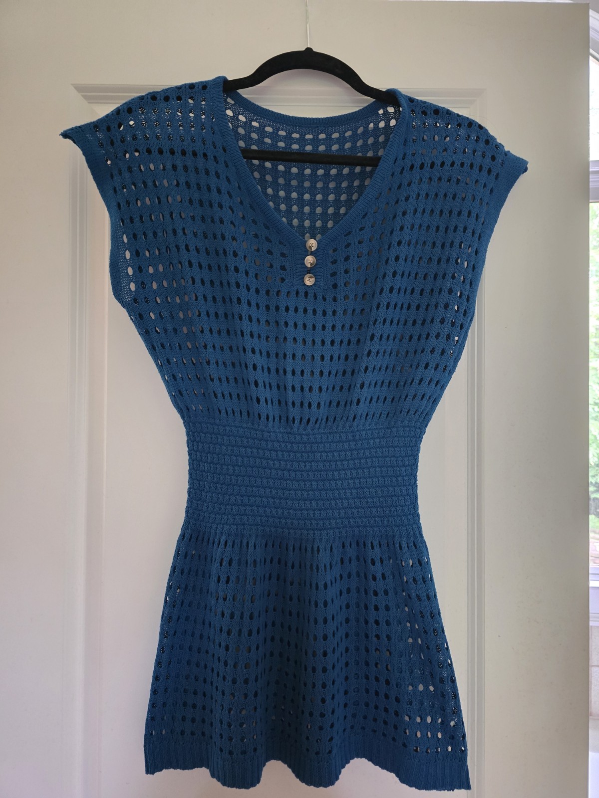 Ladies blue crochet swim coverup XS/S summer over bathing suit cover up