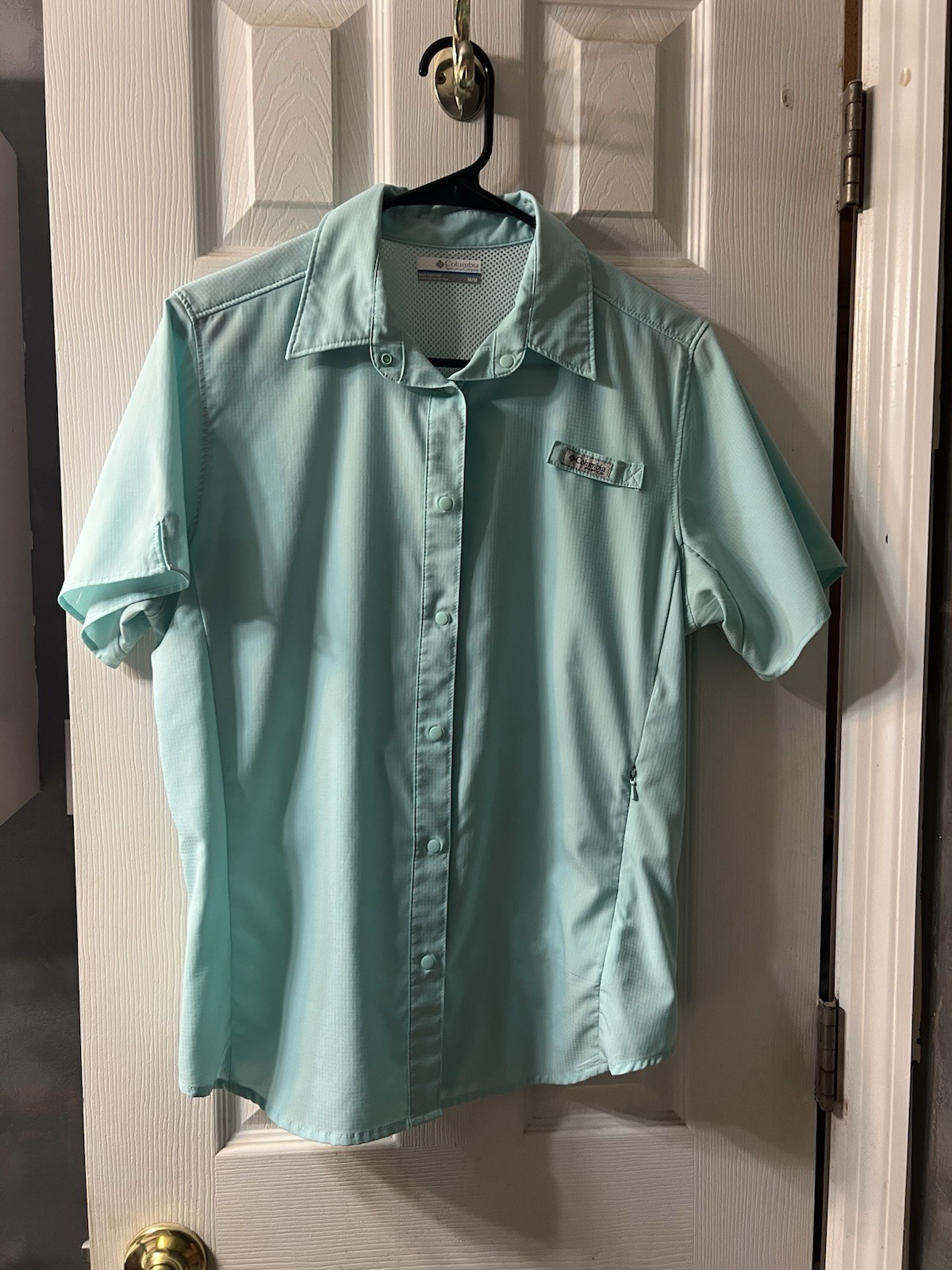 Columbia Women’s Omni-Shade Mint Green Utility Sun Shirt Snap Zip Pockets M PFG