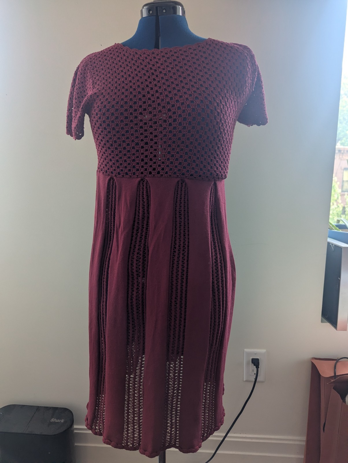 Rodarte Opening Ceremony Dress Women Medium Red Cotton Crochet Knit Sheer Midi