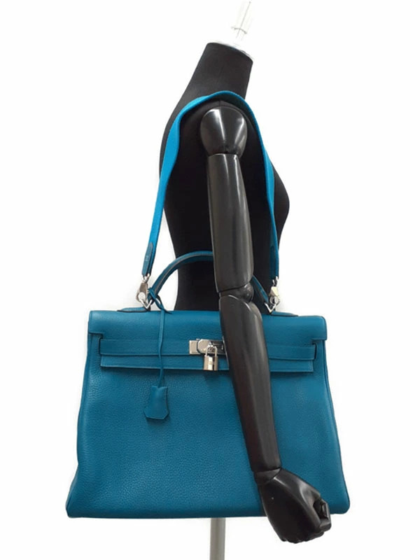 Hermes Kelly 40 Taurillon Clemence Blue Shoulder Bag Silver Hardware #TB1457