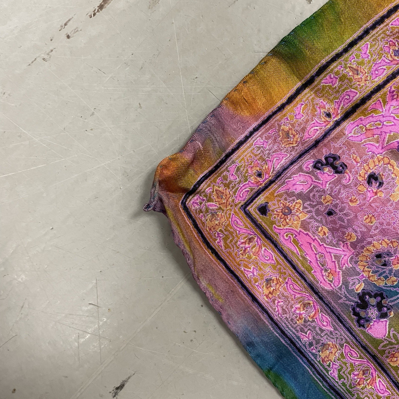VTG 90s Tie-Dye Psychedelic 42” X 42” Silk Scarf Hippie Floral Grateful Dead