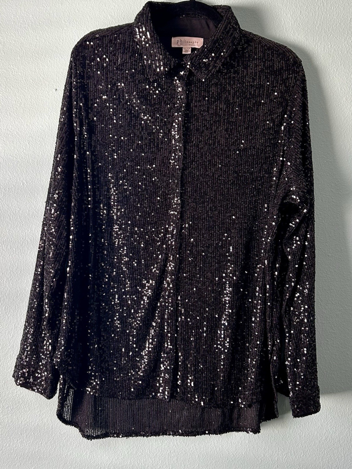 Philosophy Republic Women’s Top Sz XXL Black Sequine Blouse Sparkly 2X Plus Size