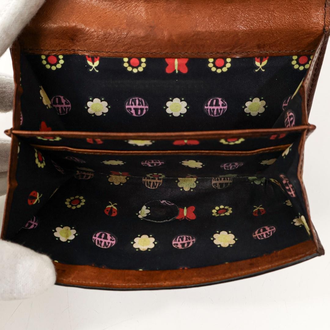 Anna Sui Leather Bifold Wallet Brown 5.3×3.7 inches Used