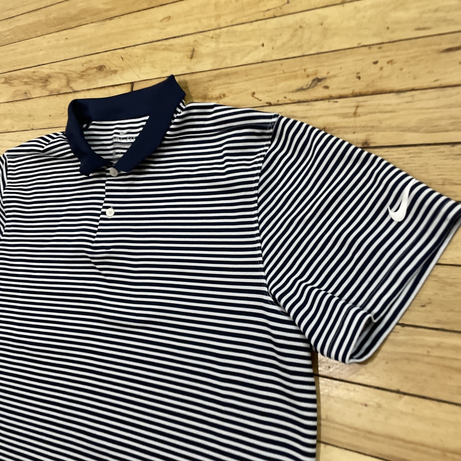 NIKE Dri-Fit Polo Shirt Men XL Blue Striped Preppy Old Money Sports Standard Fit