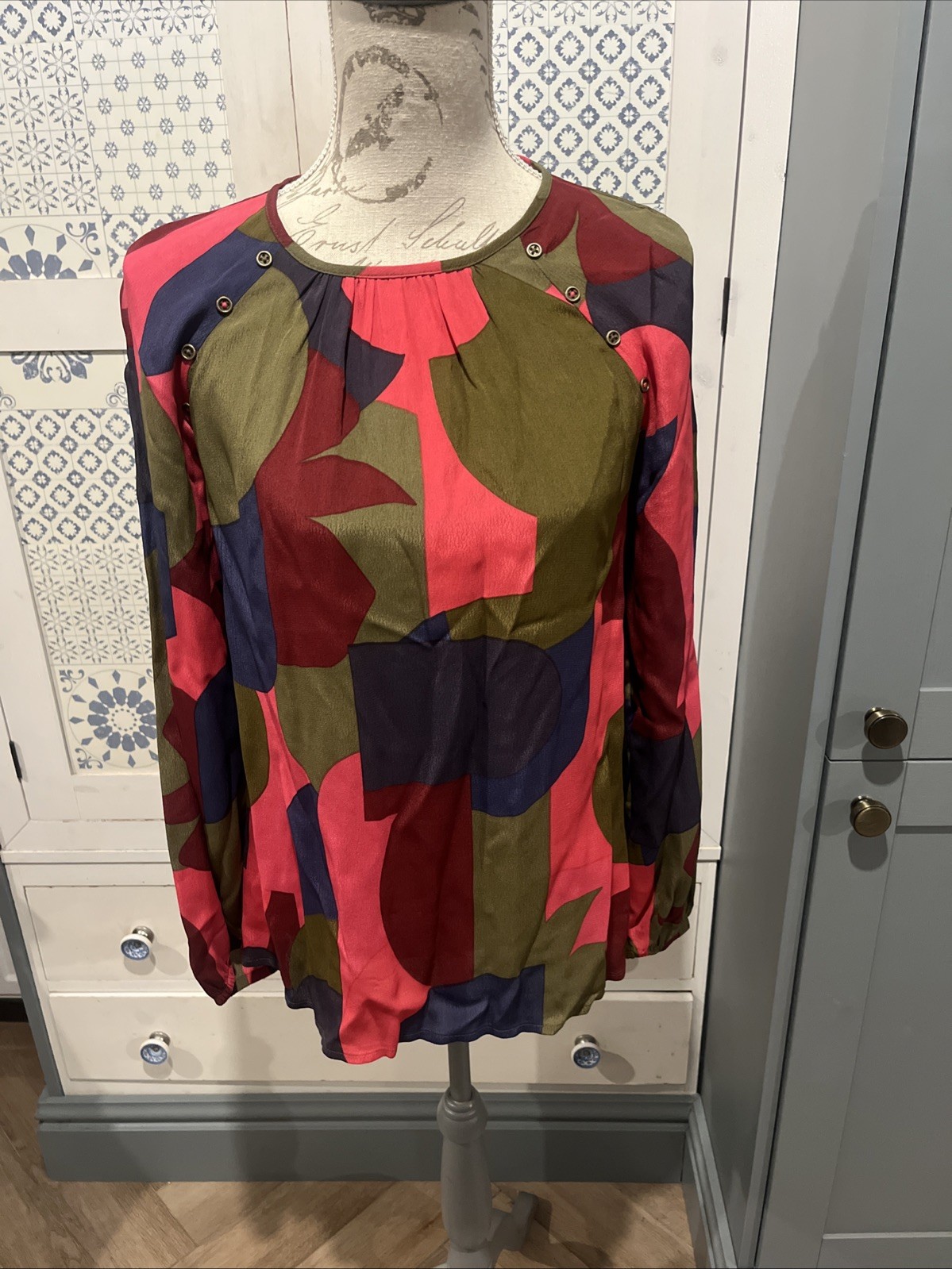 WHITE STUFf Pink Multi Print Blouse Uk 8 Excellent Condition Floaty Pretty Vgc
