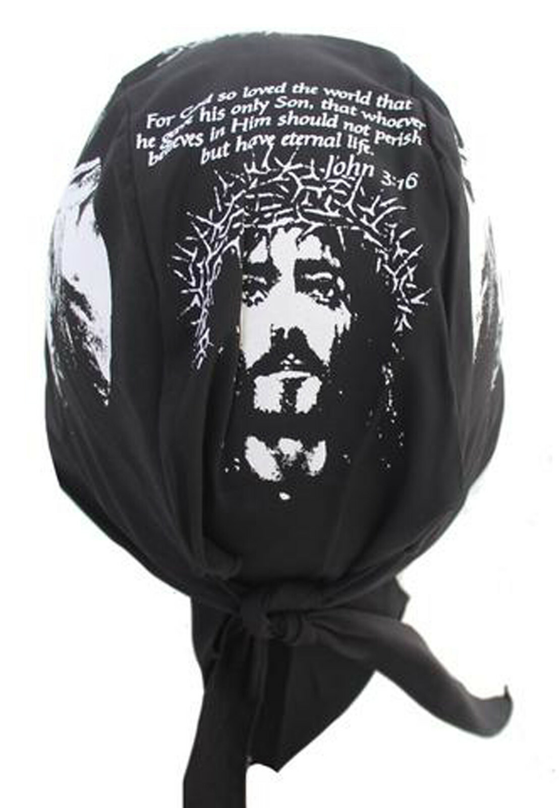 Black Christian Bandana Skull Cap Jesus Christ John 3:16 Doo Rag Chemo Head Wrap