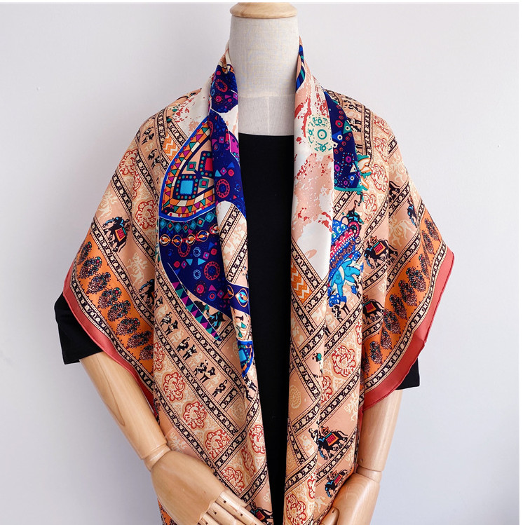 100% Silk elephant Print Pure Twill Silk Wrap Scarf Bandana Large Shawl 53″