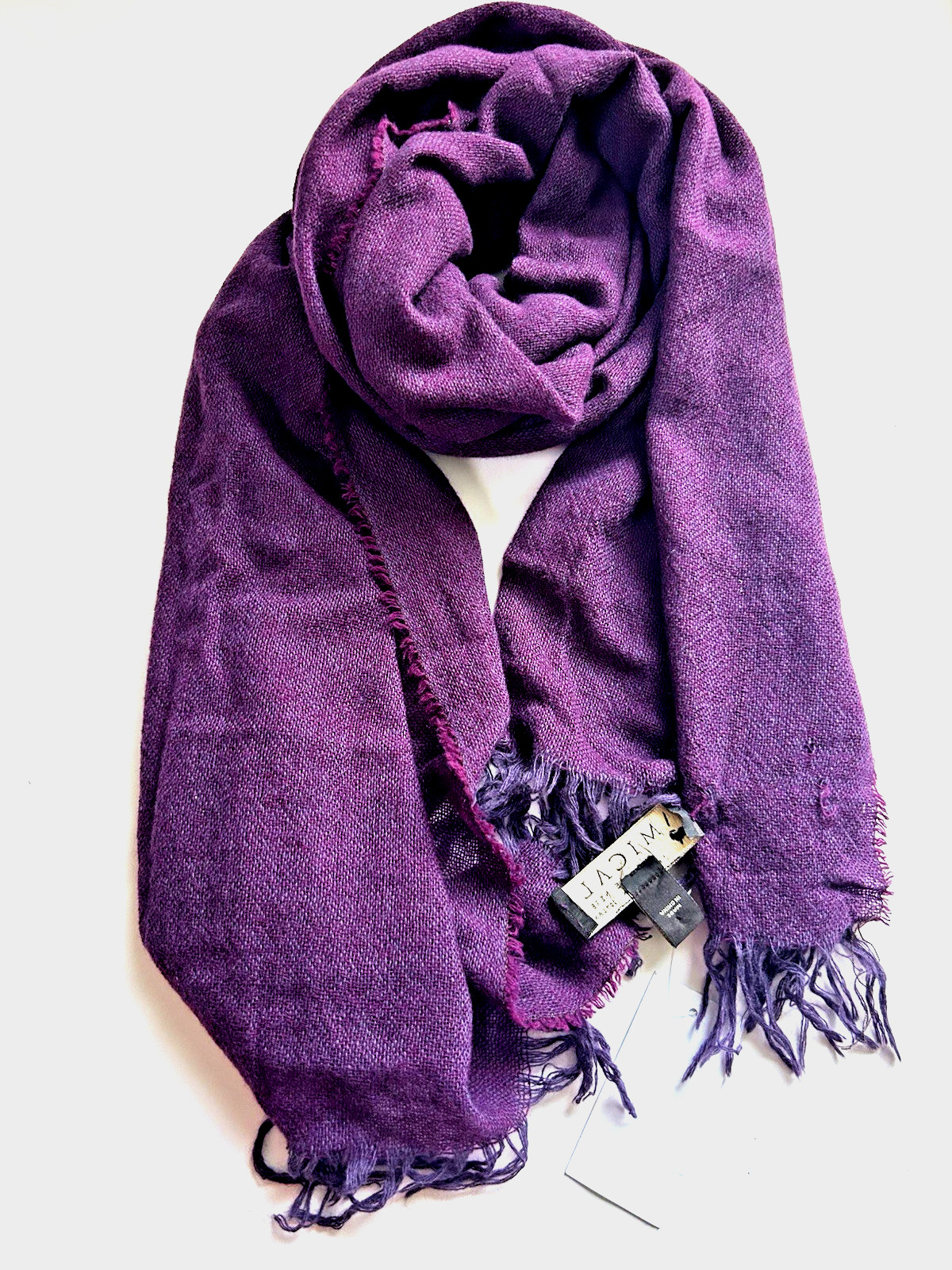 Amicale Men’s Light Weight Cashmere Scarf Plum w/ Fringe Accent