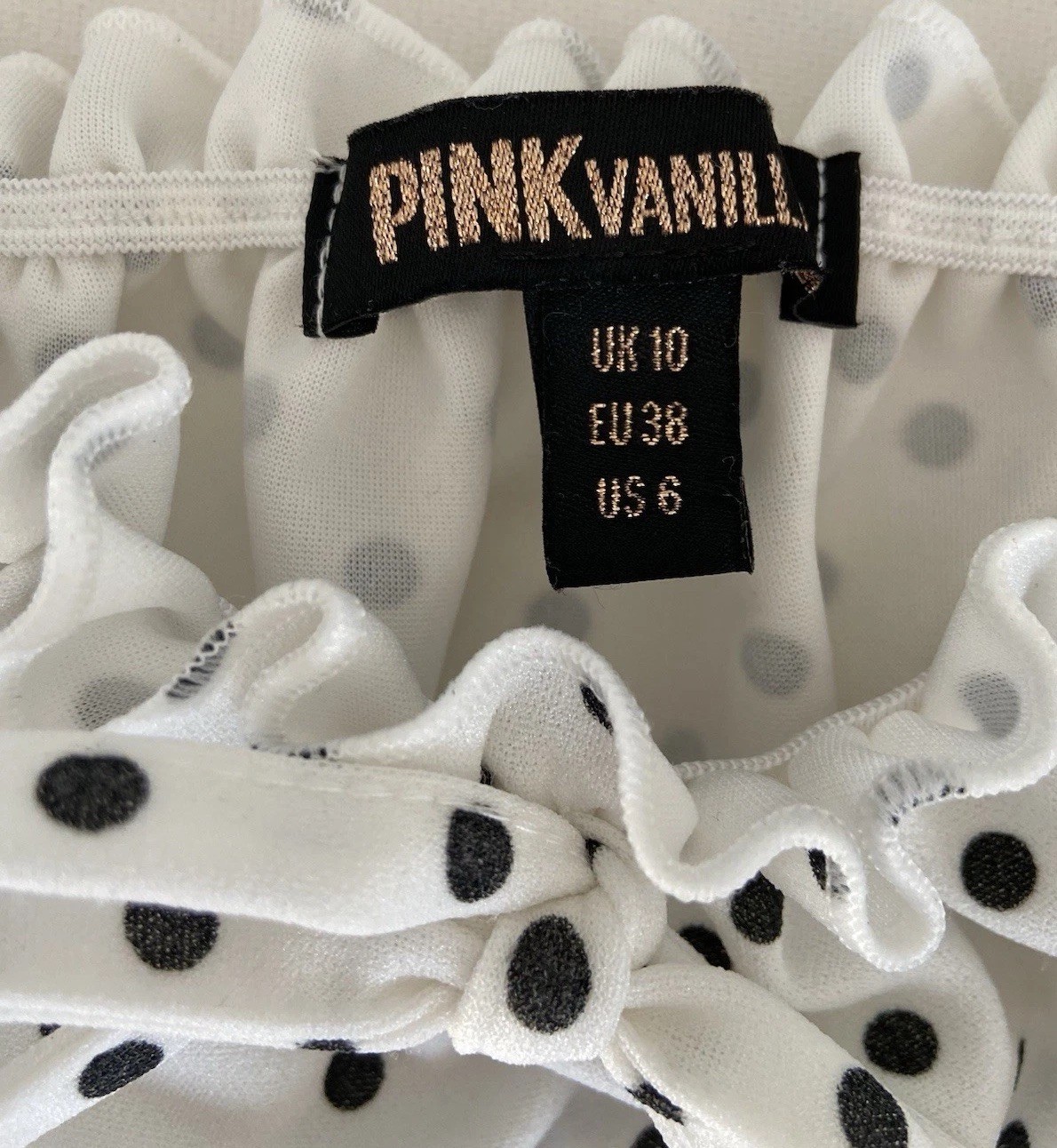 Pink Vanilla Polka Dot Puff Sleeve Gypsy Dress Ruffle Hem White Black Size 10