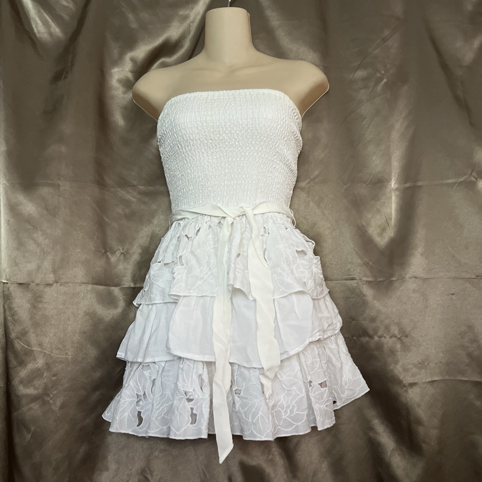 Hollister Y2K 100% Cotton XS White Tube Stretch Layered Dress VTG Vintage