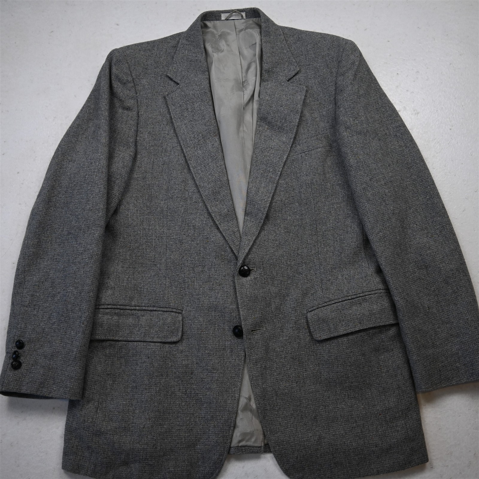 Vtg USA Made 40L Gray Check Wool Tweed Mens Blazer Suit Jacket Sport Coat