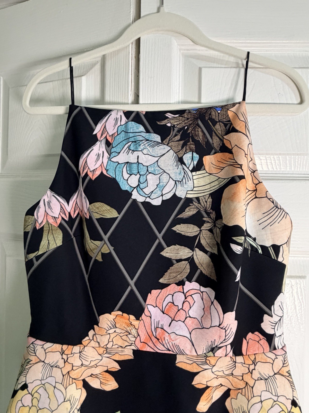 Keepsake High-Neck Fit + Flare Dress, Floral Stretch A Line Mini Skirt Sz large