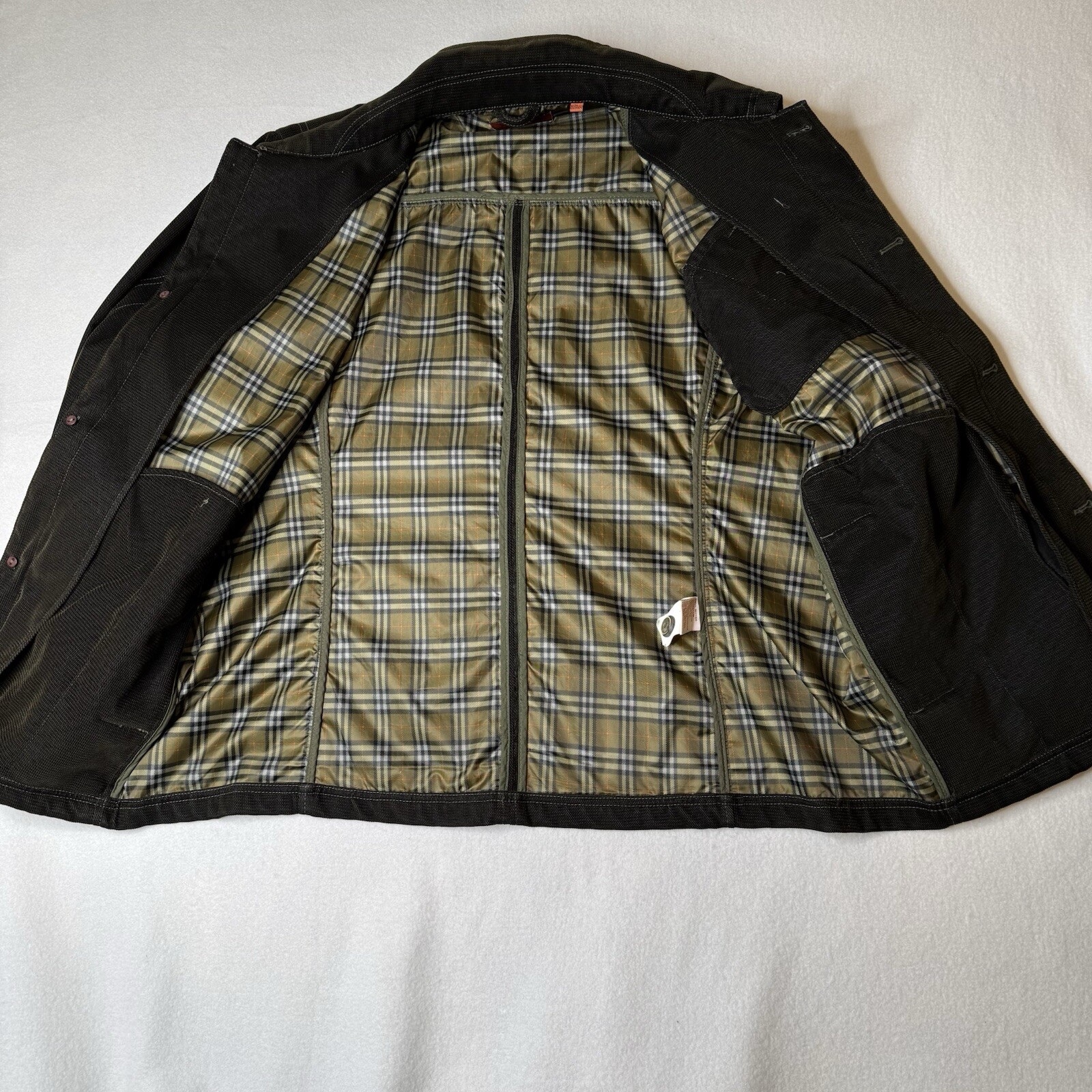 Robert Comstock Vertical Mens Button Up Barn Jacket Brown Sz M Plaid Lining EUC
