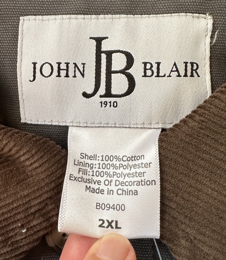John Blair NWOT Men’s Button Up Jacket Size 2XL Steel Blue I11
