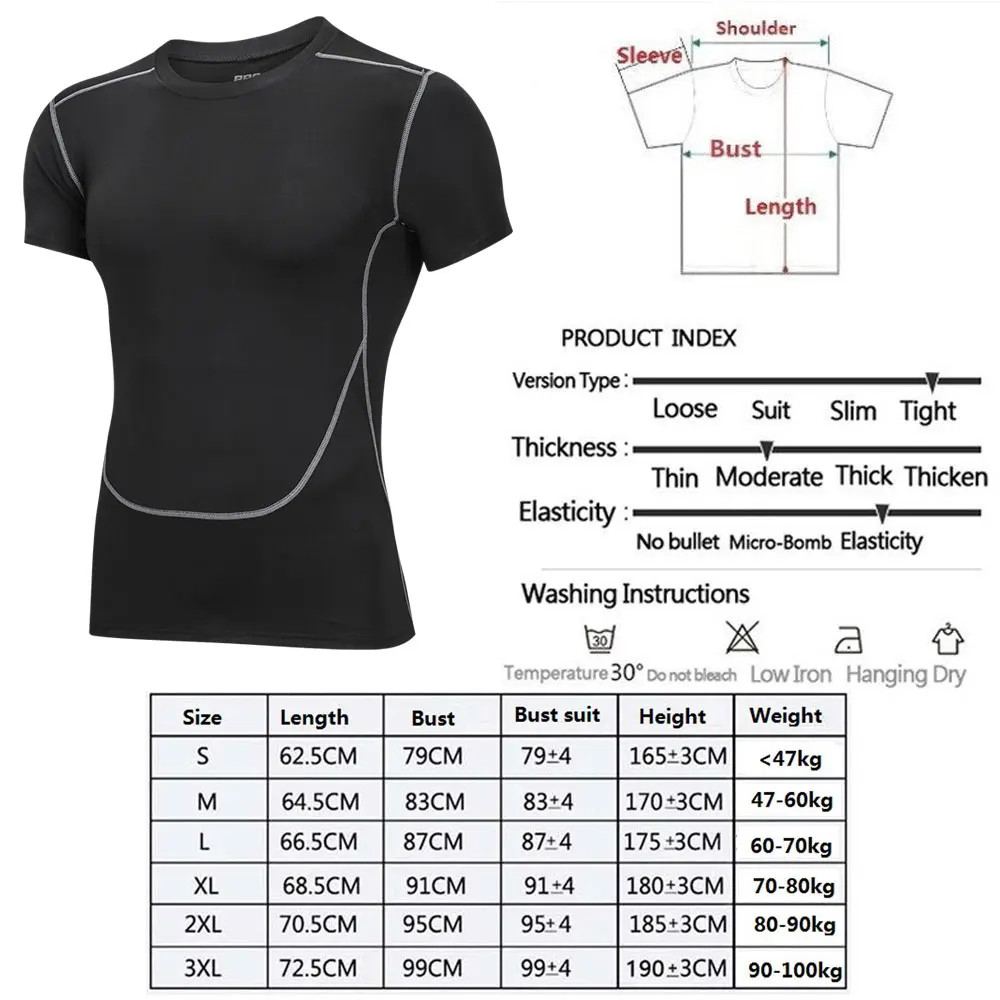 Black Tight T-shirt Running Shirt Men T-shirt Short Sleeve Compression Shirts Gy