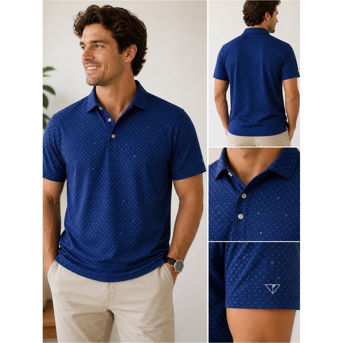 Peter Millar Fish Print Polo Shirt Summer Comfort Blue Performance Size Large