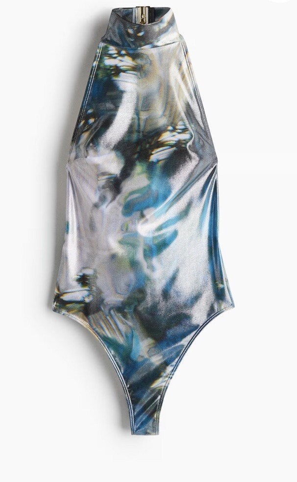 H&M Studio S/S 2025 ABSTRACT-PATTERNED MOCK TURTLENECK SWIMSUIT BODYSUIT TOP L