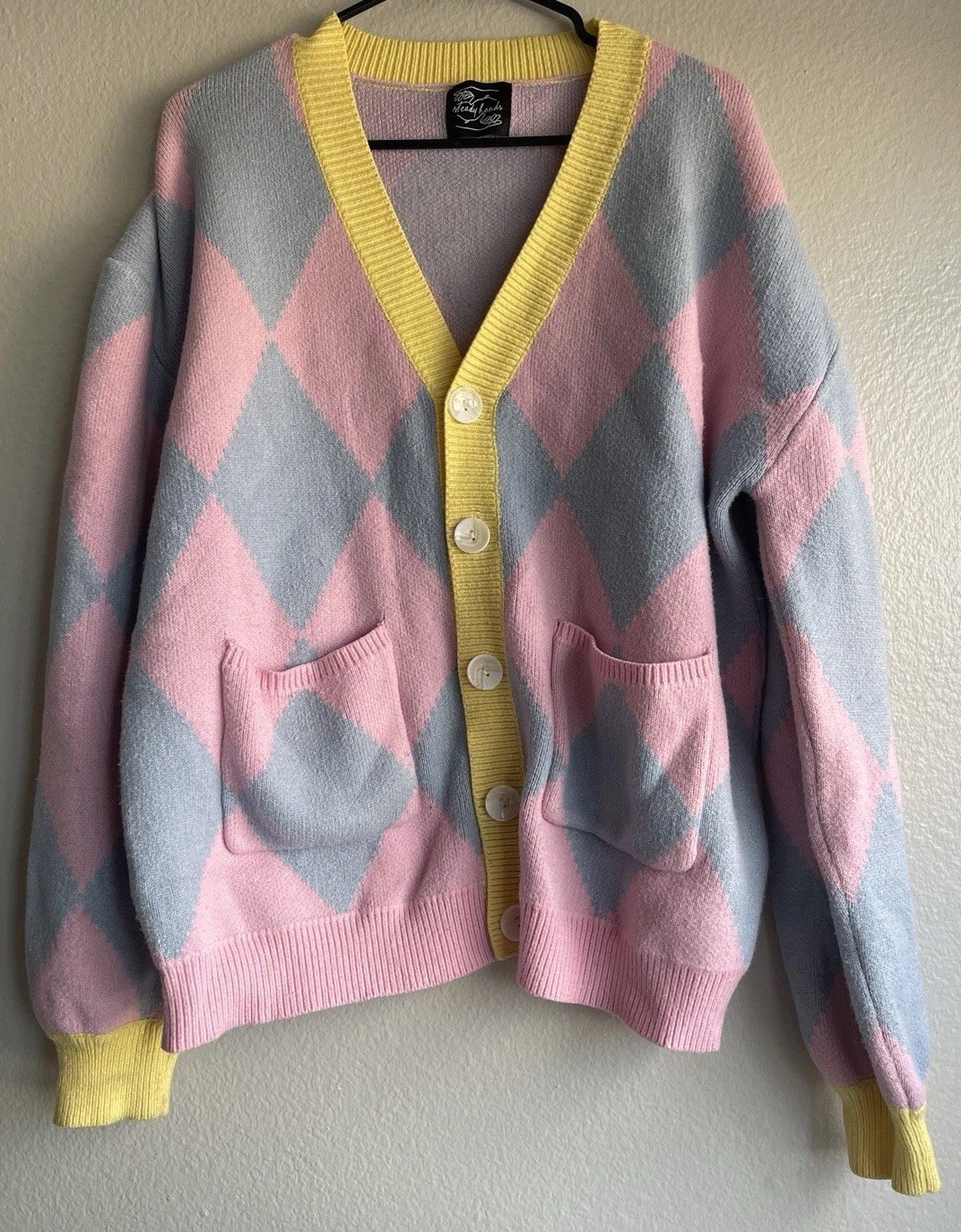 Steady Hands Howls Moving Castle Argyle Cardigan Pink/Yellow Women’s Sz M/L