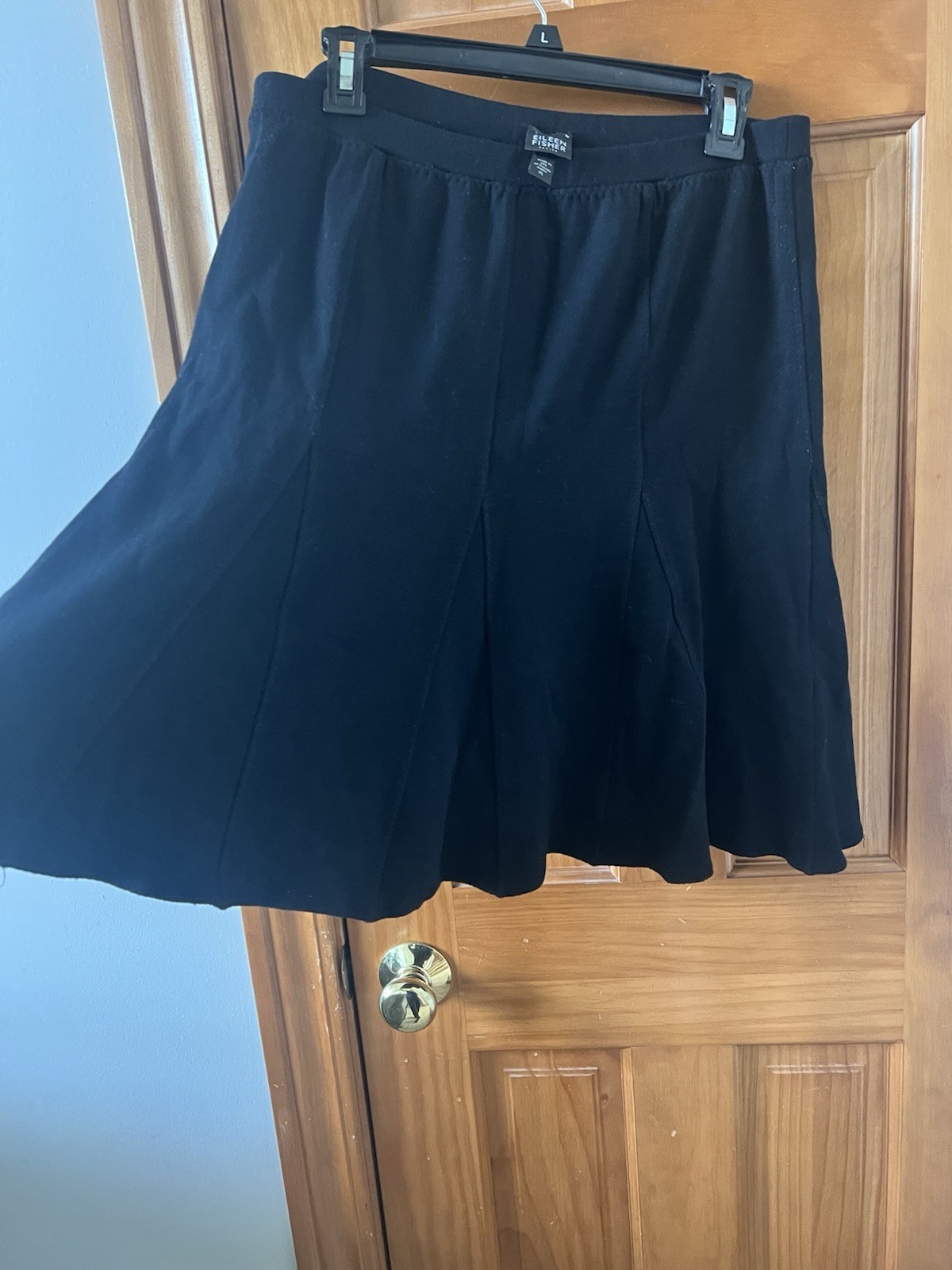 EILEEN FISHER Black Skirt Womens Wool Viscose Blend Elastic Waist PL