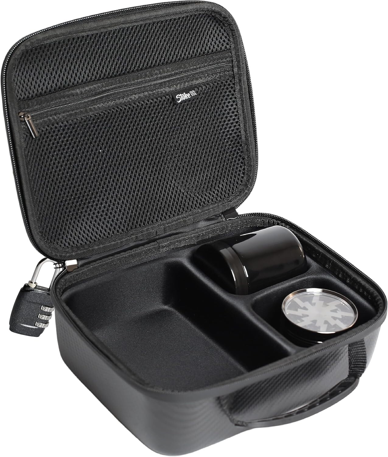 Stoke Smell Proof Bag with Combination Lock – Includes Glass Stash Jar 9×8
