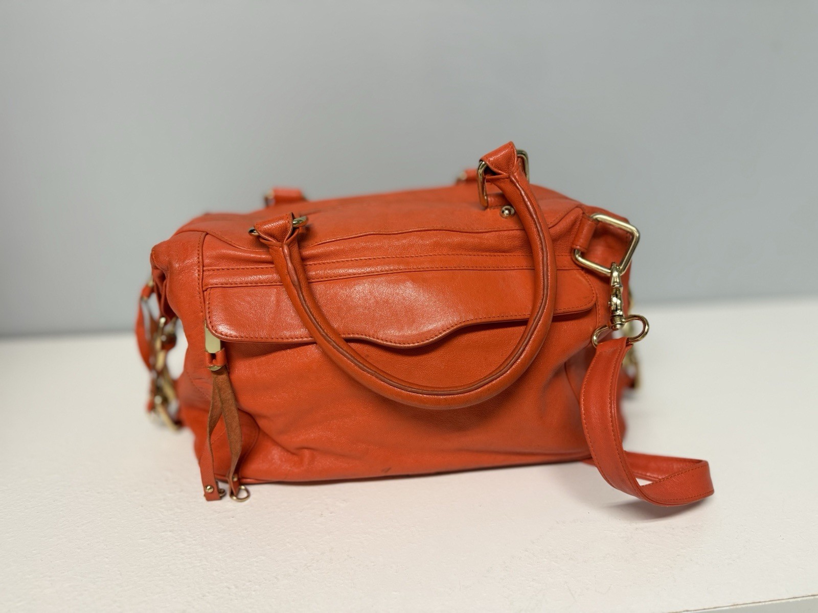 Rebecca Minkoff Leather M.A.B. Satchel Bag Orange Gold Hardware Crossbody