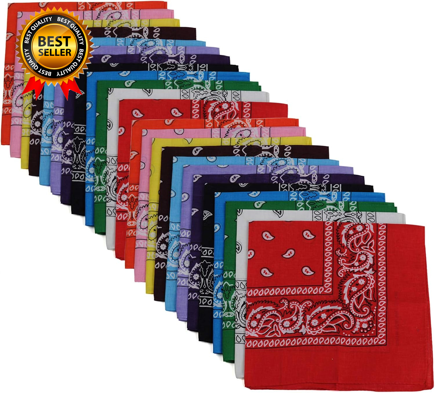Bandanas 24Pcs 22 X 22 Inch 100% Cotton Bandana Novelty Double