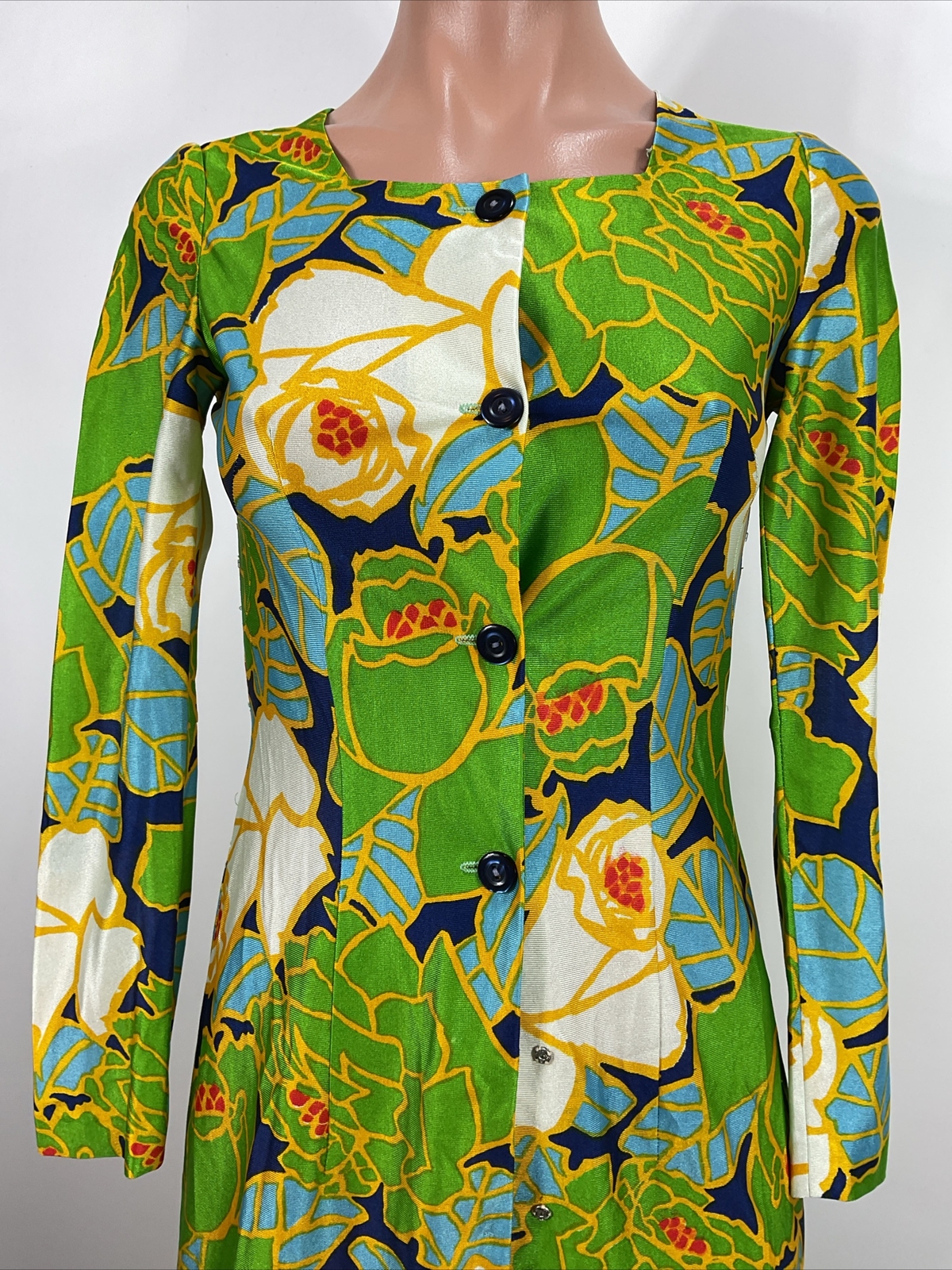 Vintage 70s Kaftan PSYCHEDELIC Sheath Dress Hippie Festival Kaftan Neon Floral