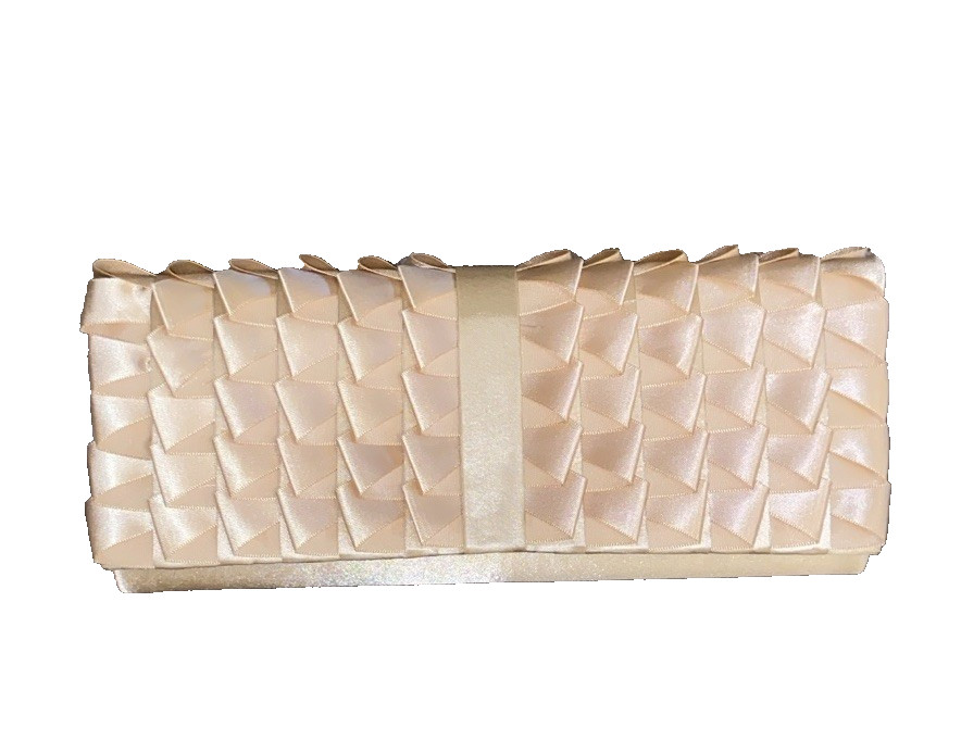 Jessica McClintock Evening Clutch Bag Womens Champagne Satin Woven Strap